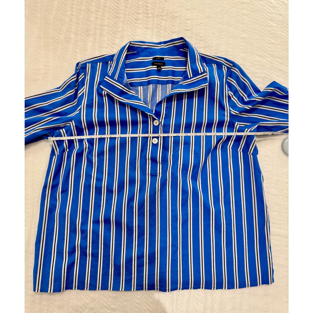 Talbots Nautical Coastal Blouse Women's Large Popover Hamptons Summer Striped - Picture 5 of 15